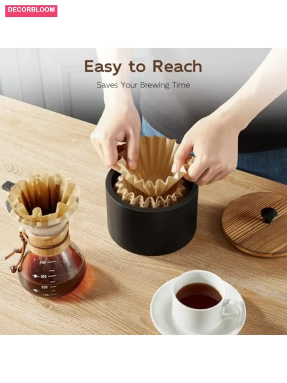 Solid Wood Coffee Filter Holder for Counter with Knob